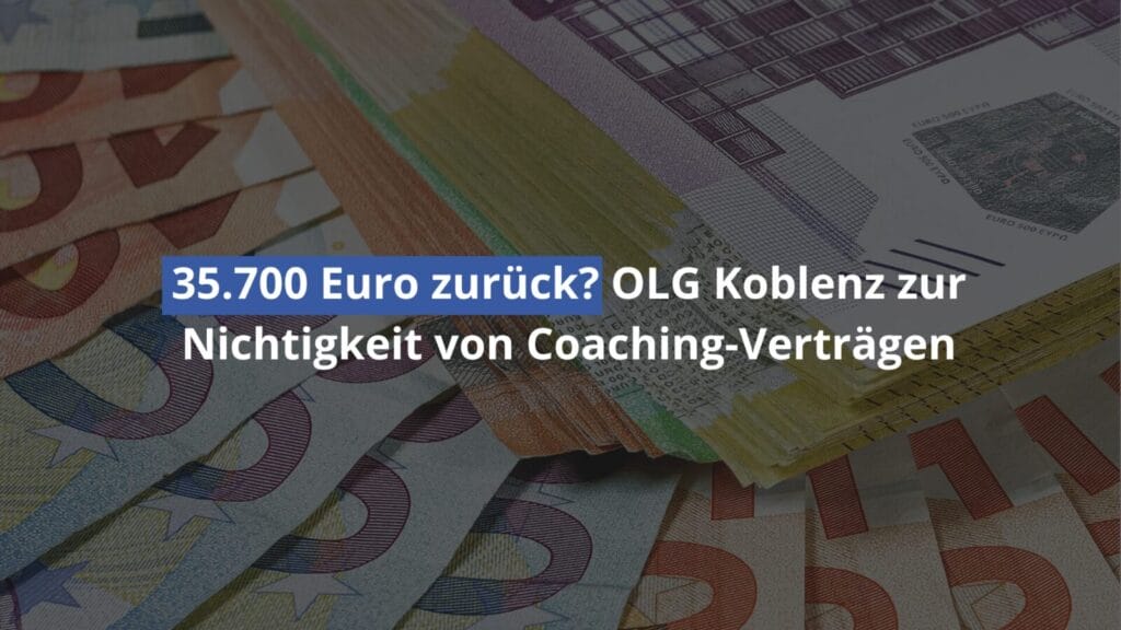 Euro-Banknoten mit Text zu Coaching-Verträgen