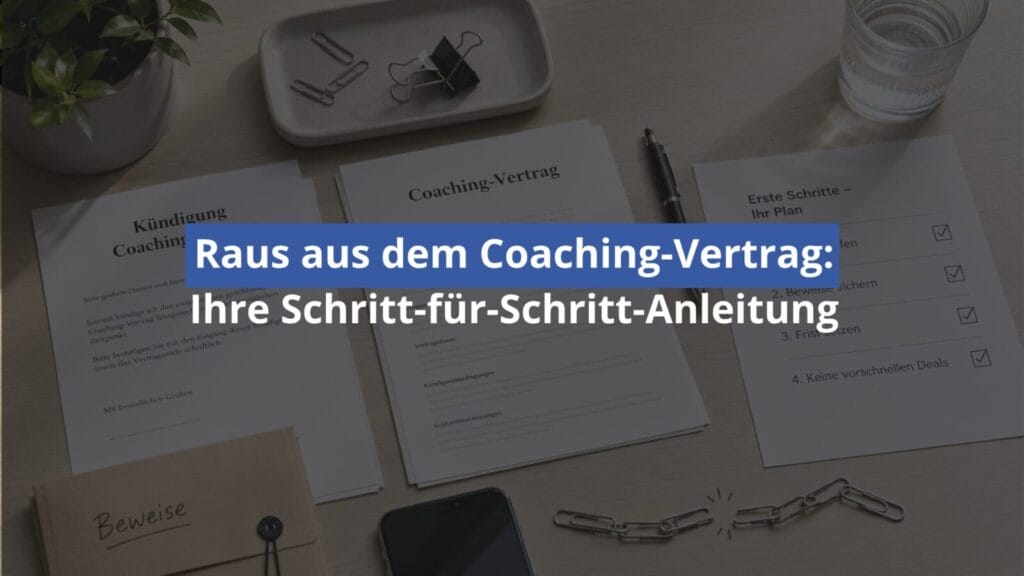 Unterlagen zur Kündigung eines Coaching-Vertrags auf Schreibtisch